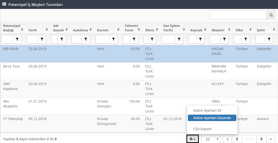Potansiyel ve Fırsat Modülünde ek alan yaratmak